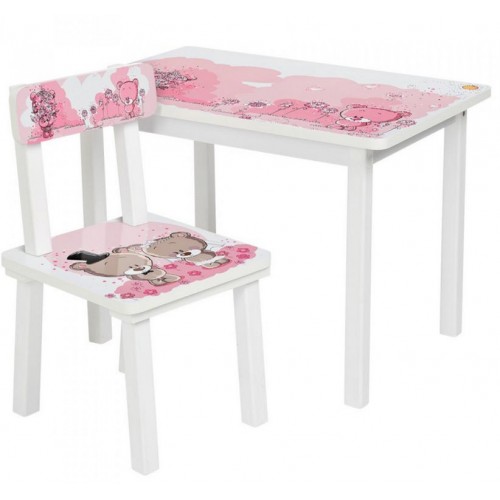 Детский стол и стул для творчества розовый медвежонок Тедди BSM2-08