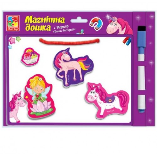 Магнитная доска с маркером + магниты Единороги VT3601-11 Vladi Toys