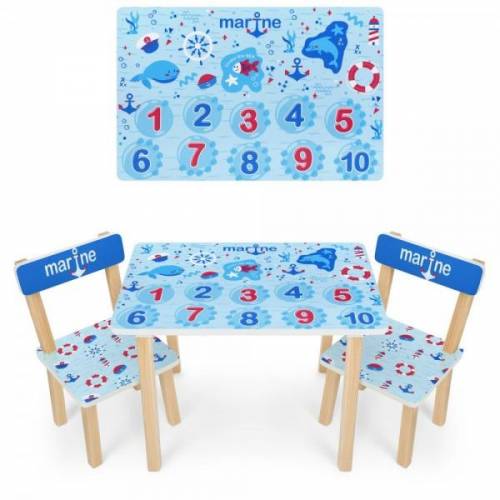 Детский стол и 2 стула голубой с цифрами 501-100
