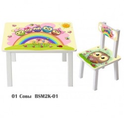 Детский стол и стул для творчества Совушки BSM2K-01owl