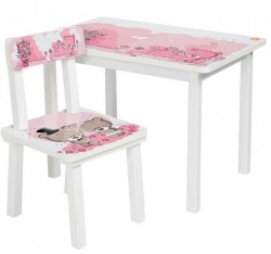 Детский стол и стул для творчества розовый медвежонок Тедди BSMK2-08